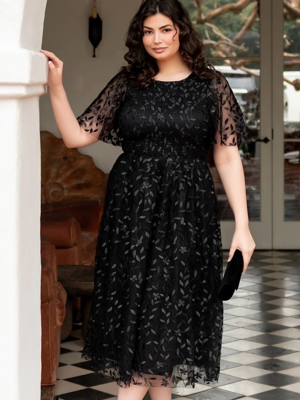 Lost + Wander Nocturnal Blooms Black Floral Lace Midi Dress NWT